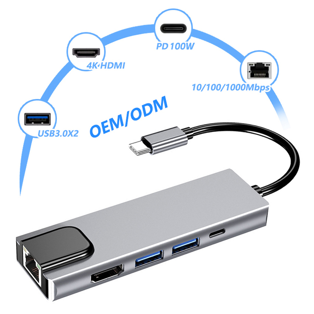 5 In1 Usb C Hub Splitter USB Data USB3.0 HUB Adapter Docking Station Type c 3.0 Type-c Data Hub for Computer Laptop