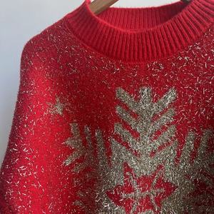 Suéter de punto grueso de poliéster con <span class=keywords><strong>cuello</strong></span> redondo y diseño de alce y copo de nieve personalizado para <span class=keywords><strong>mujer</strong></span>, estilo casual de invierno, talla grande - Product Image 5