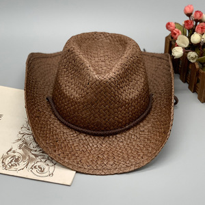 Summer Large Brim Women Men Cowboy <strong>Hats</strong> Jazz <strong>Straw</strong> With Rope Sun Beach Panama <strong>Hat</strong> for Travel - Product Image 3
