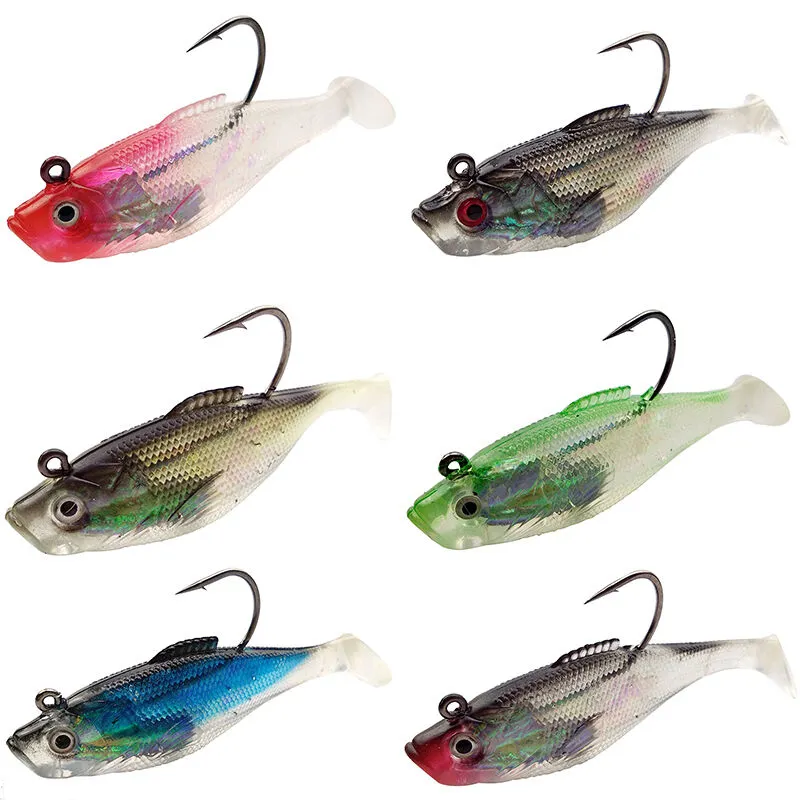 6 pz 2 "3''4'' esca da pesca morbida con gancio di qualità WildEye Swim Shade esche dimensioni 6cm/8cm/10cm