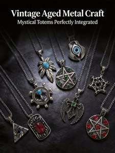 Collier Pendentif Rond Ancrage Bateau Turquoise Style Gothique Vintage en Gros avec <span class=keywords><strong>Pentagramme</strong></span> et Œil <span class=keywords><strong>du</strong></span> <span class=keywords><strong>Diable</strong></span> en Acier Inoxydable Bijoux - Product Image 1