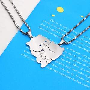 Stainless Steel Couple Necklaces for Lover <b>Cute</b> <b>Bear</b> Puzzle Pendant Couple Necklace for Women Men Jewelry Friends Best Gifts - Product Image 2