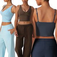 Sm2528-1 Débardeur de yoga sexy à col en V avec bretelles fines réglables, soutien-gorge intégré, haut de sport moulant pour filles, sous-vêtement de fitness
