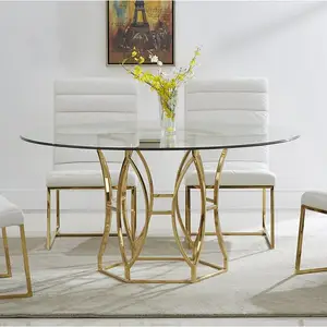 Mesa de comedor con Base de acero inoxidable y cristal transparente de alta calidad, muebles para el hogar, Hotel y restaurante