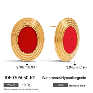 Charmantes boucles d'oreilles rétro en acier inoxydable plaqué or 18 carats pour femmes avec coquille ovale et design fileté - Product Image 3