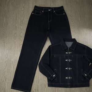 Giacca in <span class=keywords><strong>Denim</strong></span> da Uomo Personalizzata <span class=keywords><strong>Oversize</strong></span>, Design Vintage, Lavaggio Stone Washed, Pesante, 100% Cotone Grezzo Selvedge, Set Due Pezzi - Product Image 2