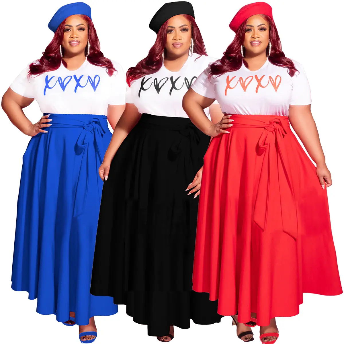 L XL 2XL 3XL 4XL Women's High Waist Lace Up Pocket A-line Skirt Letter Print 3XL Maxi Dress