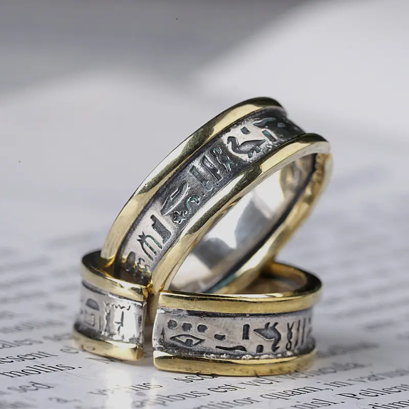 großhandel S925 Sterlingsilber gotisch Horus-Auge-Gravur Symbol Ring offen einstellbar Ring modisch Herren Hip-Hop-Design-Schmuck