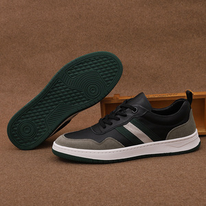 Baskets blanches pour hommes en cuir véritable à bout rond, à enfiler, respirantes, chaussures décontractées d'été - Product Image 3