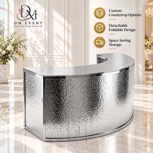 Barra de Bar Redonda Plegable de Acero Inoxidable Dorado y Blanco con Diseño Geométrico de Rejilla, con Tapa de Vidrio Templado Desmontable - Product Image 1