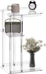 Mesa auxiliar de acrílico transparente de 3 niveles, en forma de mesa auxiliar C, sofá, mesas pequeñas para aperitivos, sala de estar, dormitorio, baño, estantes de exhibición acrílicos - Product Image 4
