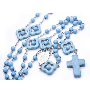 Collier chapelet turquoise avec pendentif croix bleu lac, chaîne perlée pour homme et femme, cadeau, chaîne de pull - Product Image 5