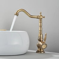 Robinets de lavabo Robinet en laiton antique Robinet de sculpture de bassin Rotation Mitigeur Robinets mitigeurs Robinet d'évier de salle de bains