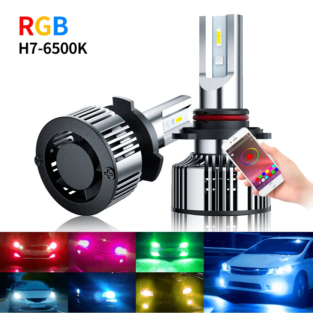 أورورا RGB App التحكم Led سيارة العلوي H4 H7 H11 9005 9006 الصمام العلوي 12V 24V السيارات مصباح أمامي للسيارة