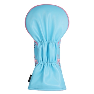 Housse <span class=keywords><strong>de</strong></span> tête <span class=keywords><strong>de</strong></span> <span class=keywords><strong>club</strong></span> <span class=keywords><strong>de</strong></span> <span class=keywords><strong>golf</strong></span> en similicuir PU bleu clair lisse avec broderie <span class=keywords><strong>de</strong></span> flamants roses, pour driver hybride en bois - Product Image 3