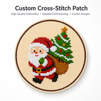 Patchs personnalisés en point de croix, appliques de Noël Père Noël, vente en gros OEM, badges souvenirs de vacances, accessoires ronds en tissu pour vêtements