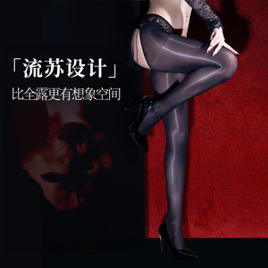 Tassel Lace Panties One Piece Sexy Stockings 5D Ultra Thin Black Crotchless Women's Stockings - Product Image 2