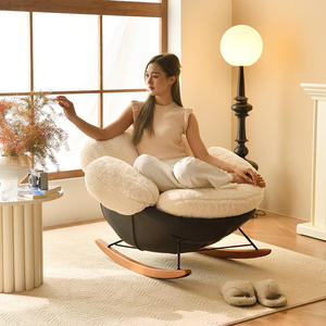 Fauteuil à bascule Trèfle à quatre feuilles, rembourrage en laine d'agneau de qualité supérieure, mousse, chaise de salon, design inclinable - Product Image 1