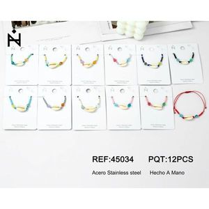 Bracciale con perline di conchiglia bianca grande, Pulsera Acero, acciaio inossidabile, fatto a mano, 12 pezzi - Product Image 1