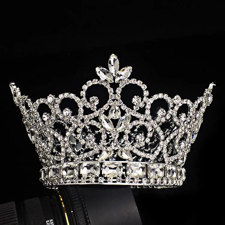 Corona intera rotonda personalizzata strass spettacolo corone pietre bianche cristallo grande Tiara