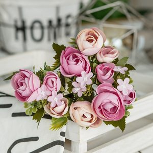 Bouquet de camélias artificiels Haiyi Handicrafts, 10 têtes, fleurs en soie, décoration de mariage et de maison, style bourgeon de thé rose - Product Image 1