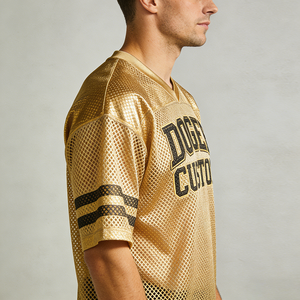 <span class=keywords><strong>T</strong></span>-<span class=keywords><strong>shirt</strong></span> casual lucida metallizzata in rete con stampa personalizzata, scollo a V, maniche a righe, traspirante, vestibilità ampia, per uno stile sportivo - Product Image 2