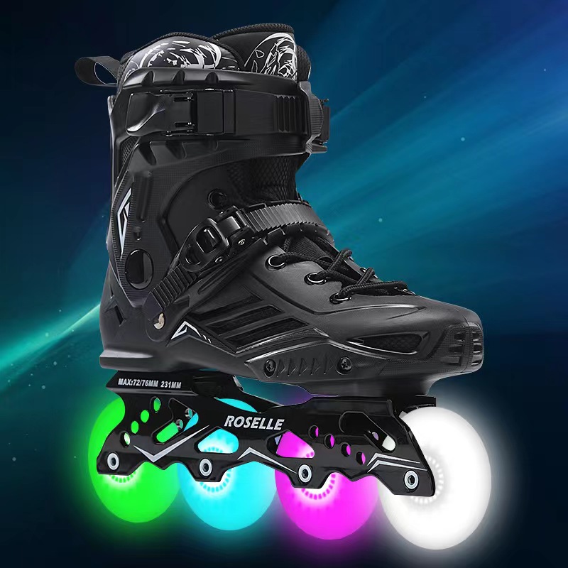 4 Wheels Black Outdoor Sports Products 2 In 1 Roller Skates PU Material