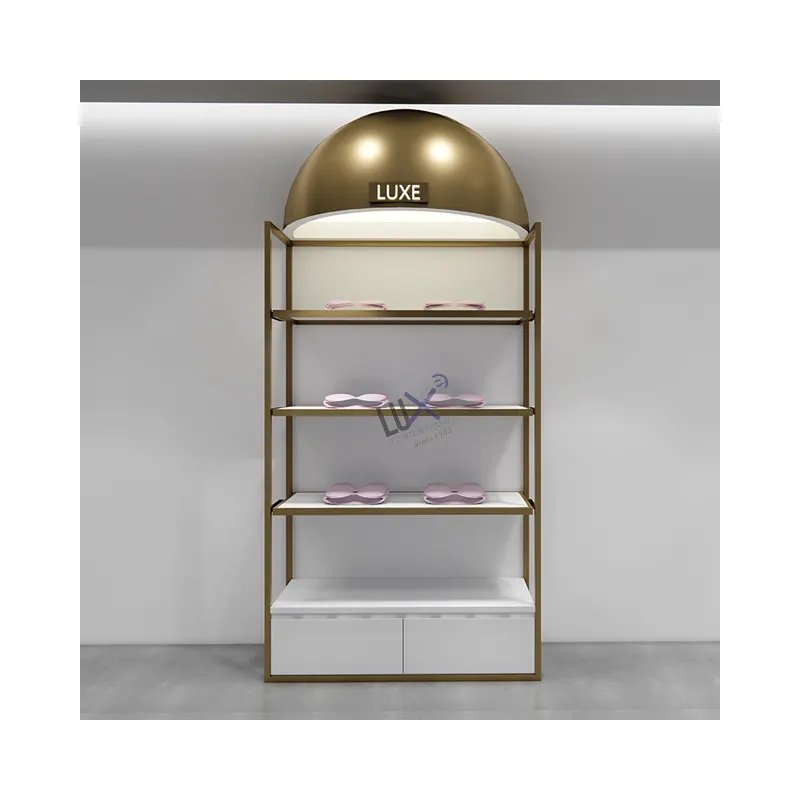 Lux Design Commerciële Lingerie 3D Showroom Retail Store Display Fancy Hout Wit Staal Goud Ondergoed Vitrinekast