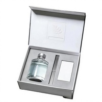 Boîte cadeau en carton pliable, recyclable, personnalisée, de luxe, en papier argenté, avec logo imprimé magnétique, pour diffuseur de parfum et bougie