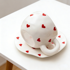 Taza de Cappuccino y Platillo en Forma de Corazón Hechos a Mano, de Porcelana Fina, Precio de Fábrica, Tazas de Café de Cerámica con Plato - Product Image 4