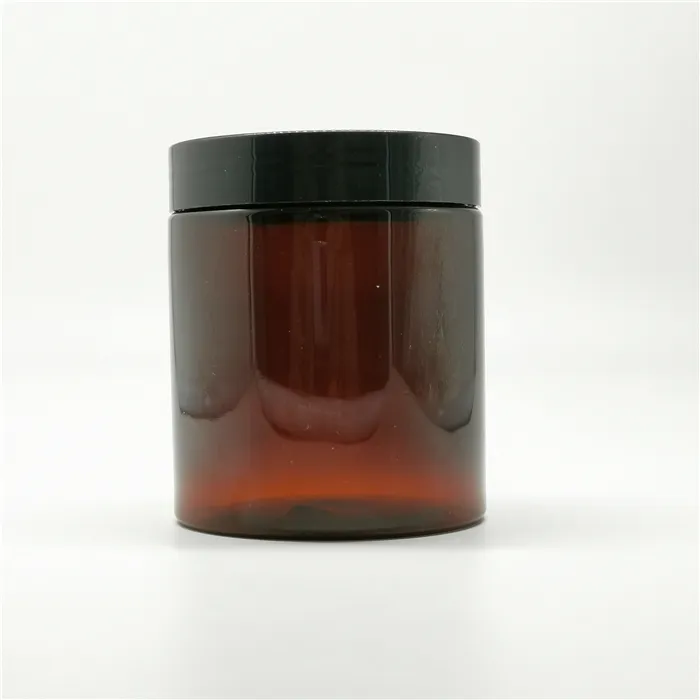 Custom cookies food packing bottle 8 oz 16 oz 500ml amber pet plastic jar with rose gold aluminum lid