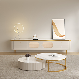 Meuble <span class=keywords><strong>TV</strong></span> mural moderne en bois blanc avec rangement <span class=keywords><strong>pour</strong></span> salon - Product Image 2