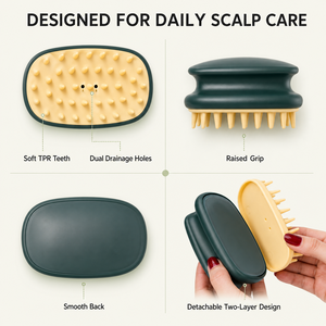 Brosse de massage du cuir chevelu personnalisée avec logo, poils souples en TPR, peigne de lavage des <span class=keywords><strong>cheveux</strong></span>, exfoliant humide et sec, portable, fournisseur OEM en gros - Product Image 2