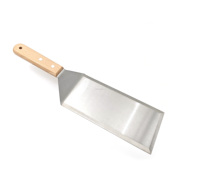 Accessoires pour plancha : Spatule de barbecue en acier inoxydable avec manche en bois plat pour camping, barbecue, grillades et friture de grands burgers