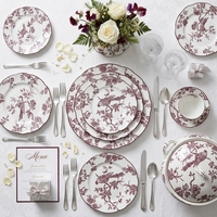 Élégante Assiette en Céramique Chinoise à Motifs Botaniques, Vaisselle Fine en Porcelaine, Bord Ondulé, pour Mariages, Banquets et Traiteur