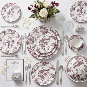 Elegante Juego de Vajilla de Porcelana Fina con Diseño Botánico Inglés, Platos de Cerámica con Borde Ondulado para Banquetes de Boda, Eventos y Catering - Product Image 3