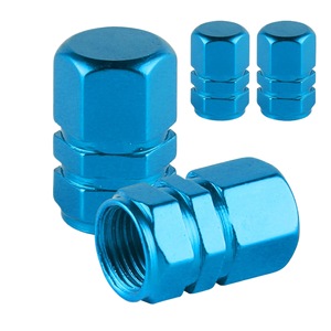Tapas hexagonales para válvulas de neumáticos, aleación de aluminio, estilo americano, para coche, motocicleta, tapa de vástago de válvula sin cámara, color azul - Product Image 1