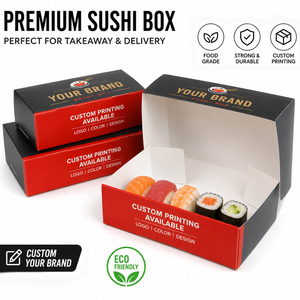 Custom Printed White Cardboard Sushi <b>Box</b> Flip Top Lid Food Grade Eco-Friendly Disposable Takeaway Packaging OEM - Product Image 1