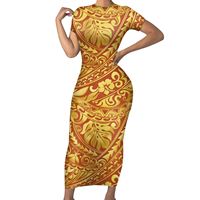Vente en gros de vêtements fournisseur de robes pour femmes robe vintage jaune profond à imprimé floral polynésien pour femmes robe de grande taille
