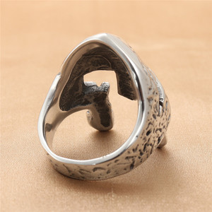 Anillo de Casco Espartano de Acero de Titanio Estilo Europeo Americano, Joyería de Moda Retro Punk Plateada para Hombre 213013 - Product Image 3