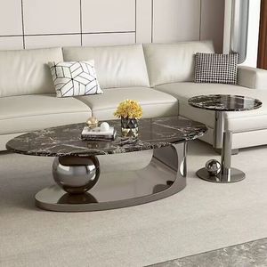 Khu tình yêu hiện đại phòng khách trung tâm bảng tùy chỉnh sang trọng bằng đá cẩm thạch hàng đầu hình bầu dục Bàn cà phê cơ sở thép không gỉ bền 3-5 năm - Product Image 5