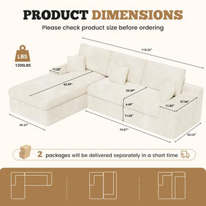 Sofá Cama Seccional Moderno de Corduroy Extra Grande con Cojines Desmontables y Gruesos de Esponja para Sala de Estar Amplia - Product Image 6