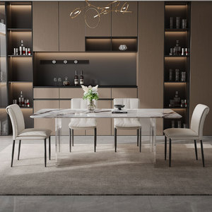 Table à <span class=keywords><strong>manger</strong></span> en marbre de luxe avec pieds en acrylique, meubles de salon rectangulaires modernes, pour <span class=keywords><strong>6</strong></span> <span class=keywords><strong>personnes</strong></span>, haut de gamme, pour la maison et les villas - Product Image 3