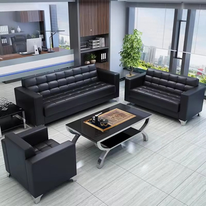 Modern Office Sofa Set with Leather Upholstery and <strong>Glass</strong> Top <strong>Coffee</strong> <strong>Table</strong> High Quality Reception Furniture for Business - Product Image 1
