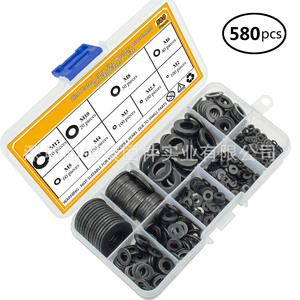 Zinc Plated Alloy Flat Washers Assortment 580pcs M2 M2.5 M3 M4 M5 M6 M8 M10 M12 Screw Washers Gaskets Boxed - Product Image 1