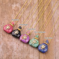 Collier bouteille de parfum de luxe, CZ strass fleur guérison cristal flacon ouvert colliers bijoux pour femmes