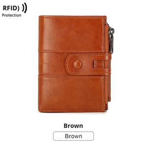 Nouveau portefeuille antivol RFID avec double fermeture éclair, en cuir PU vintage, porte-cartes de visite et passeport pour la mode européenne et américaine - Product Image 5