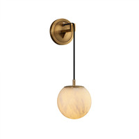 Lampe murale LED moderne et simple de luxe léger pour chambre à coucher avec abat-jour en albâtre naturel, télécommande à intensité variable