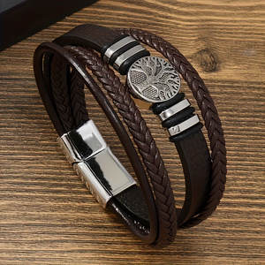 Anti Tarnished 316L Stainless Steel Fashion <b>Men</b>’s Gold <b>Bracelet</b> & Bangle Tree of Life <b>Leather</b> Magnetic Wrap <b>Bracelet</b> For <b>Men</b> - Product Image 6