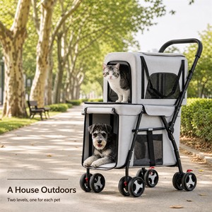 Carrito de Transporte Plegable para Mascotas, Cochecito de Viaje para Perros con Cesta de Almacenamiento, Paneles de Malla y Ruedas para Viajes al Aire Libre - Product Image 6